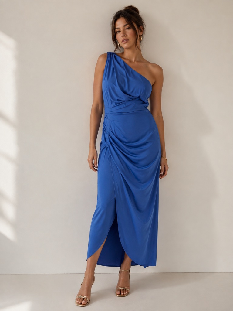 Do+Be Women's Satin Dress One Shoulder Ruched Asymmetric Size Small
